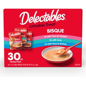 Hartz Delectables Lickable Treat Bisque Variety Pack Lickable Cat Treats, 1.4-oz pouch, 30 count