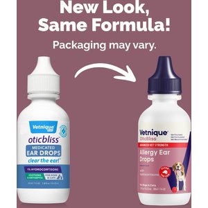 Vetnique Labs Oticbliss Medicated Hydrocortisone Ear Drops for Ear Infections for Dogs & Cats, 1.8-fl oz bottle