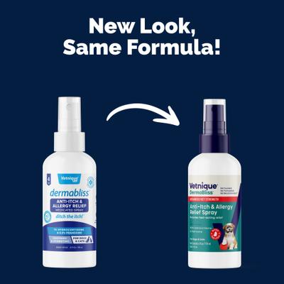 Show full view: Vetnique Labs Dermabliss Anti-Itch & Allergy Relief Hydrocortisone Fragrance-Free Dog & Cat Skin Spray, 4-fl oz bottle slide 3 of 12