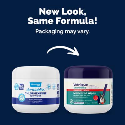 Show full view: Vetnique Labs Dermabliss Medicated Anti-Bacterial & Anti-Fungal Chlorhexidine Skin Infection Cat & Dog Wipes, 50 count slide 3 of 12