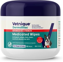 Vetnique Labs Dermabliss Medicated Anti-Bacterial & Anti-Fungal Chlorhexidine Skin Infection Cat & Dog Wipes, 50 count