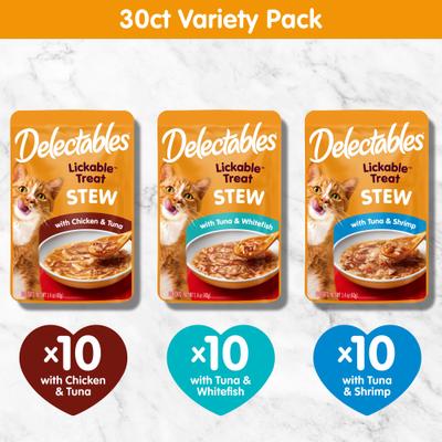 Show full view: Hartz Delectables Lickable Treat Stew Variety Pack Lickable Cat Treats, 1.4-oz pouch, 30 count slide 7 of 13