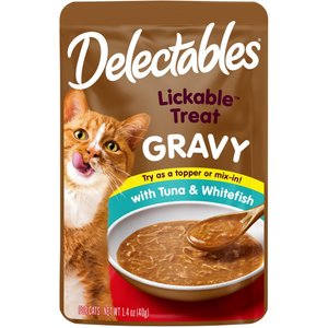 Hartz Delectables Lickable Treat Gravy Tuna & Whitefish Lickable Cat Treats, 1.4-oz pouch, 1 count