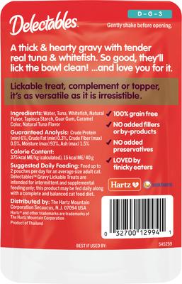 Show full view: Hartz Delectables Lickable Treat Gravy Tuna & Whitefish Lickable Cat Treats, 1.4-oz pouches, 12 count slide 8 of 13