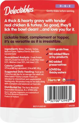 Show full view: Hartz Delectables Lickable Treat Gravy Non Seafood Chicken & Turkey Lickable Cat Treats, 1.4-oz pouches, 12 count slide 8 of 13