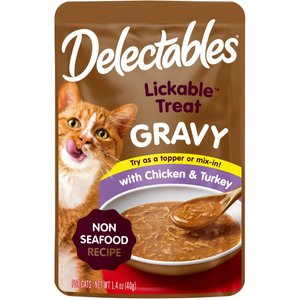 Hartz Delectables Lickable Treat Gravy Non Seafood Chicken & Turkey Lickable Cat Treats, 1.4-oz pouch, 1 count