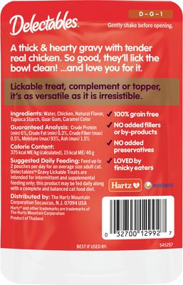 Show full view: Hartz Delectables Lickable Treat Gravy Non Seafood Chicken Lickable Cat Treats, 1.4-oz pouch, 12 count slide 8 of 13