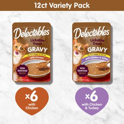 Show full view: Hartz Delectables Lickable Treat Gravy Non Seafood Variety Pack Lickable Cat Treats, 1.4-oz pouches, 12 count slide 7 of 13