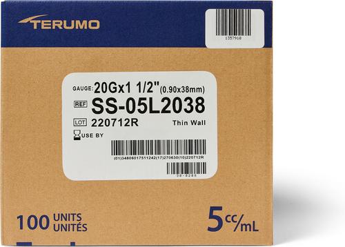 Show full view: Terumo Luerlock Syringes 20G, 1.5-inch, 5-cc, 100 syringes slide 3 of 4