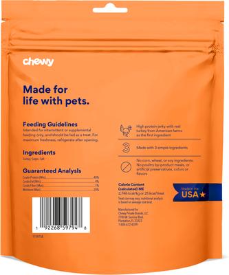 Show full view: Chewy Limited Ingredient Turkey Jerky Natural Grain-Free Dog Treats, 6.5-oz bag slide 3 of 10