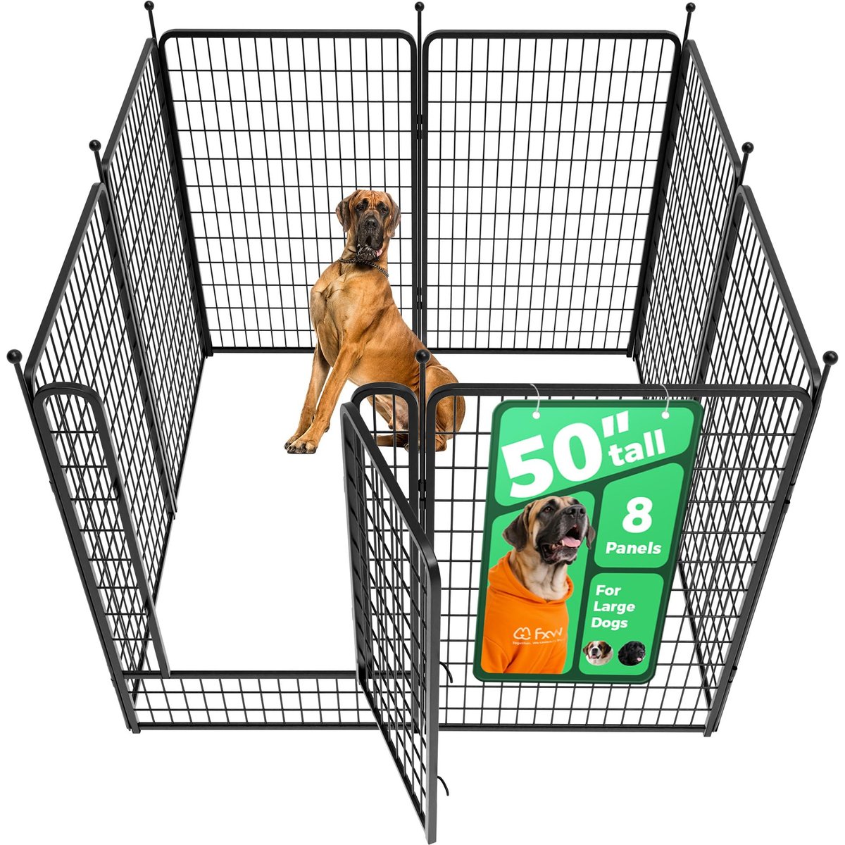 FXW Rollick Outdoor Dog Playpen, Black, 50-in, 8-panel