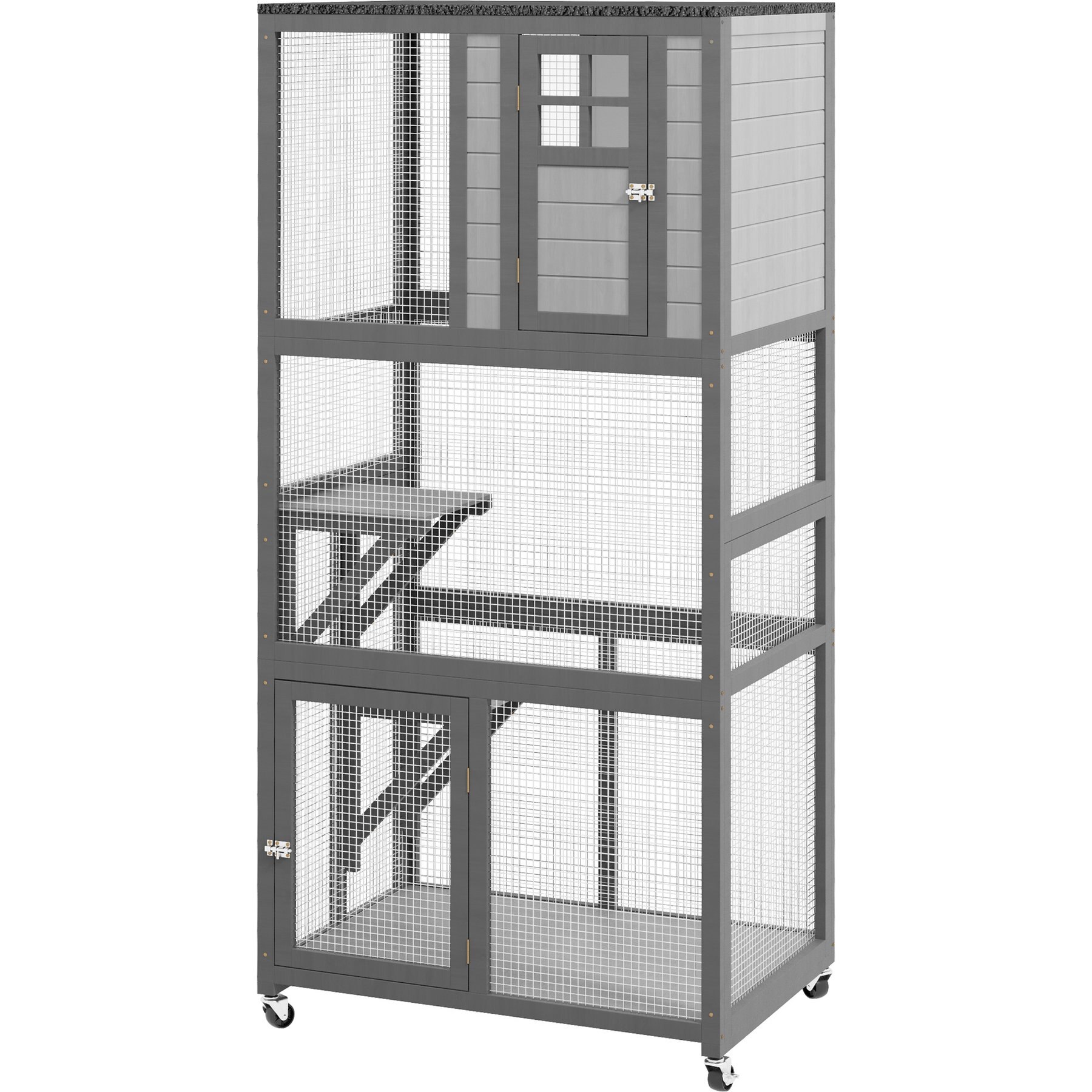 Zeus & Ruta Wooden Outdoor Weatherproof & Wheeled Cat House, Gray