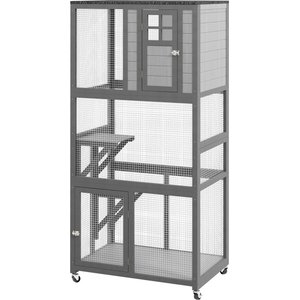 Zeus & Ruta Wooden Outdoor Weatherproof & Wheeled Cat House, Gray