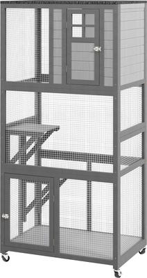 Show full view: jansno Weatherproof & Wheeled with High Weight Capacity Wood Outdoor Cat House & Condo, Light Gray slide 4 of 7