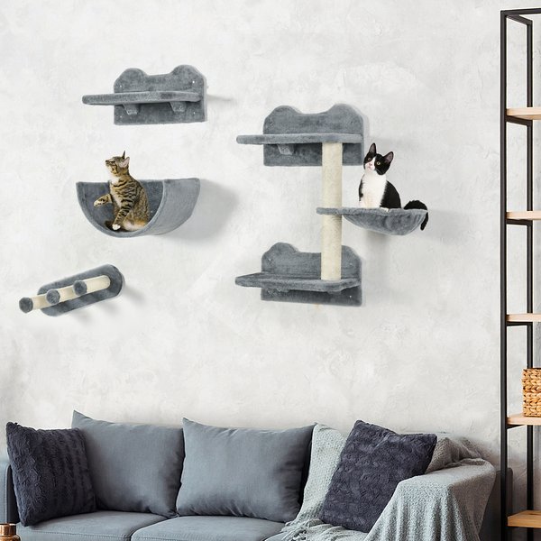 Show full view: jansno Climbing 4 Pieces Cat Wall Shelves with Hammock, Gray slide 1 of 7