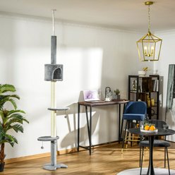 jansno Adjustable 4-Tier 85.5-in Kitty Climbing Activity Center Toy Cat Tree with Scratching Post & Condo, Gray