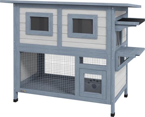 Show full view: jansno Escape Door, Asphalt Roof 2 Tier Wood Weatherproof Cat House, Light Gray slide 6 of 8