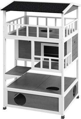 Show full view: jansno Asphalt Roof, Escape Doors Wood Outdoor Feral Cat House & Condo, Light Gray slide 7 of 7