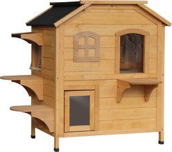 jansno Wood 2-Story Escape Door, Openable Roof, Jumping Platforms Feral Cat House, Natural Wood slide 2 of 7