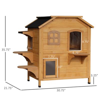 Show full view: jansno Wood 2-Story Escape Door, Openable Roof, Jumping Platforms Feral Cat House, Natural Wood slide 2 of 7