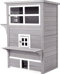 jansno Raised Floor Asphalt Roof Wood 3-Story Cat House & Condo, Gray slide 2 of 8