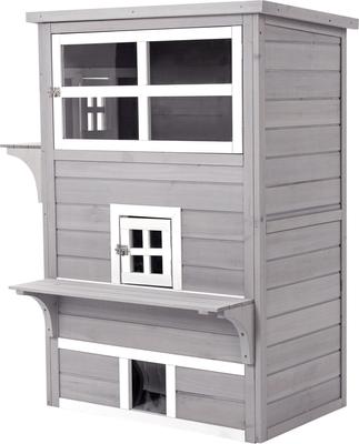 Show full view: jansno Raised Floor Asphalt Roof Wood 3-Story Cat House & Condo, Gray slide 6 of 8