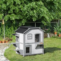 jansno Wood 2-Story Escape Door, Openable Roof, Jumping Platforms Feral Cat House, White