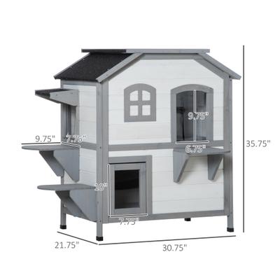 Show full view: jansno Wood 2-Story Escape Door, Openable Roof, Jumping Platforms Feral Cat House, White slide 3 of 7