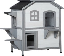 Zeus & Ruta Wood 2-Story Escape Door, Openable Roof, Jumping Platforms Cat House, White