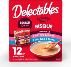 Hartz Delectables Senior Bisque Variety Pack Lickable Cat Treats, 1.4-oz pouch, 12 count
