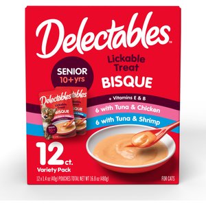 Hartz Delectables Senior Bisque Variety Pack Lickable Cat Treats, 1.4-oz pouch, 12 count