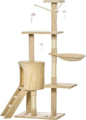 Show full view: jansno Plush Sturdy 53-in Interactive Tower Scratching Post Activity Cat Tree & Condo, Beige slide 5 of 8