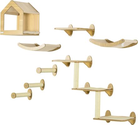 Show full view: jansno Climbing Playground 10 Levels Wall-Mounted Cat Shelves with Tree & Hammock, Oak slide 6 of 6