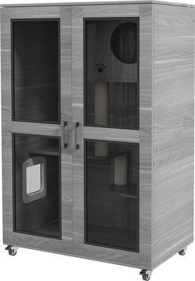 Show full view: jansno Indoor Cage Catio Villa Scratching Posts Cat House & Condo with Wheels, Gray slide 3 of 8