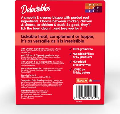 Show full view: Hartz Delectables Lickable Treat Bisque Non-Seafood Variety Pack Lickable Cat Treats, 1.4-oz pouch, 12 count slide 9 of 12