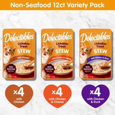 Show full view: Hartz Delectables Lickable Treat Stew Non-Seafood Variety Pack Lickable Cat Treats, 1.4-oz pouch, 12 count slide 7 of 12
