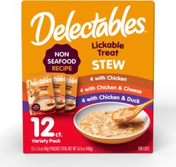 Hartz Delectables Non-Seafood Stew Variety Pack Lickable Cat Treats, 1.4-oz pouch, 12 count
