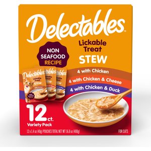 Hartz Delectables Non-Seafood Stew Variety Pack Lickable Cat Treats, 1.4-oz pouch, 12 count