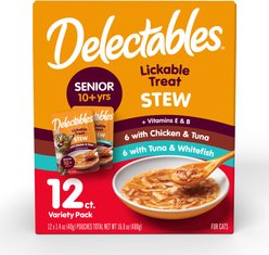 Hartz Delectables Senior Stew Variety Pack Lickable Cat Treats, 1.4-oz pouch, case of 12