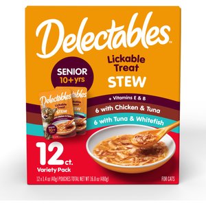 Hartz Delectables Senior Stew Variety Pack Lickable Cat Treats, 1.4-oz pouch, case of 12