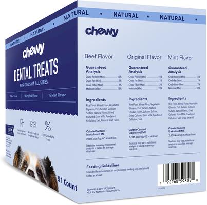 Show full view: Chewy Natural Dental Chew Sticks Variety Pack, Original, Beef, & Mint Flavor (FORMERLY TRUE ACRE FOODS), 51 count slide 3 of 10