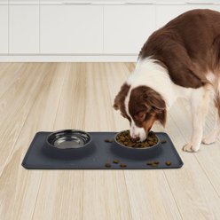 Companion Gear Silicone Placemat & Non-Skid Stainless Steel Dog & Cat Bowls, Grey, Large: 23.5 x 13.5-in, 4.7-cup slide 2 of 3