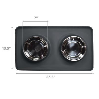 Show full view: Companion Gear Silicone Placemat & Non-Skid Stainless Steel Dog & Cat Bowls, Grey, Large: 23.5 x 13.5-in, 4.7-cup slide 2 of 3