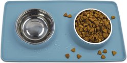Companion Gear Silicone Placemat & Non-Skid Stainless Steel Dog & Cat Bowls, Dusty Blue, Small: 18 x 10-in, 1.5-cup