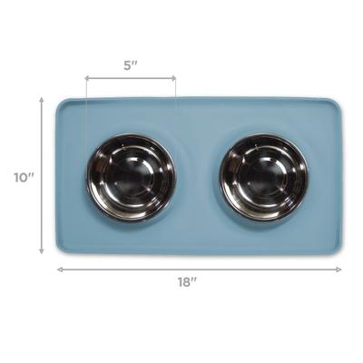 Show full view: Companion Gear Silicone Placemat & Non-Skid Stainless Steel Dog & Cat Bowls, Dusty Blue, Small: 18 x 10-in, 1.5-cup slide 2 of 3