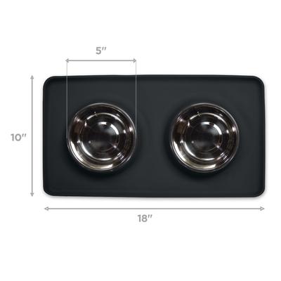 Show full view: Companion Gear Silicone Placemat & Non-Skid Stainless Steel Dog & Cat Bowls, Black, Small: 18 x 10-in, 1.5-cup slide 2 of 3