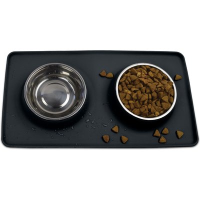Companion Gear Companion Gear Silicone Placemat & Non-Skid Stainless Steel Dog & Cat Bowls, Black, Small: 18 x 10-in, 1.5-cup