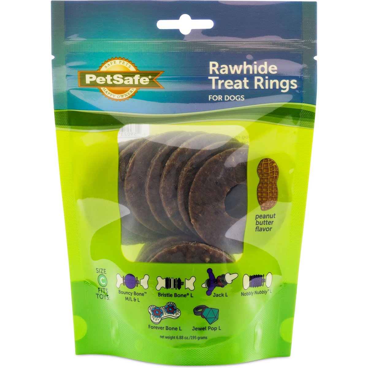 PetSafe Busy Buddy Natural Rawhide Peanut Butter Rings Dog Treats, Size C, 2 count bundle