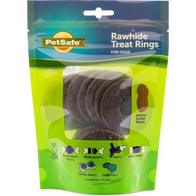PetSafe Busy Buddy Natural Rawhide Peanut Butter Rings Dog Treats, Large 16-ct