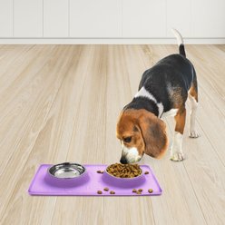 Companion Gear Silicone Placemat & Non-Skid Stainless Steel Dog & Cat Bowls, Lavender, Small: 18 x 10-in, 1.5-cup slide 2 of 3